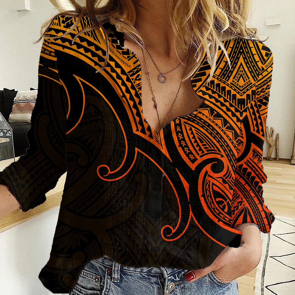 Custom Aotearoa Maori Koru Women Casual Shirt Polynesian Pacific Tribal - Gold LT9 Female Gold - Polynesian Pride