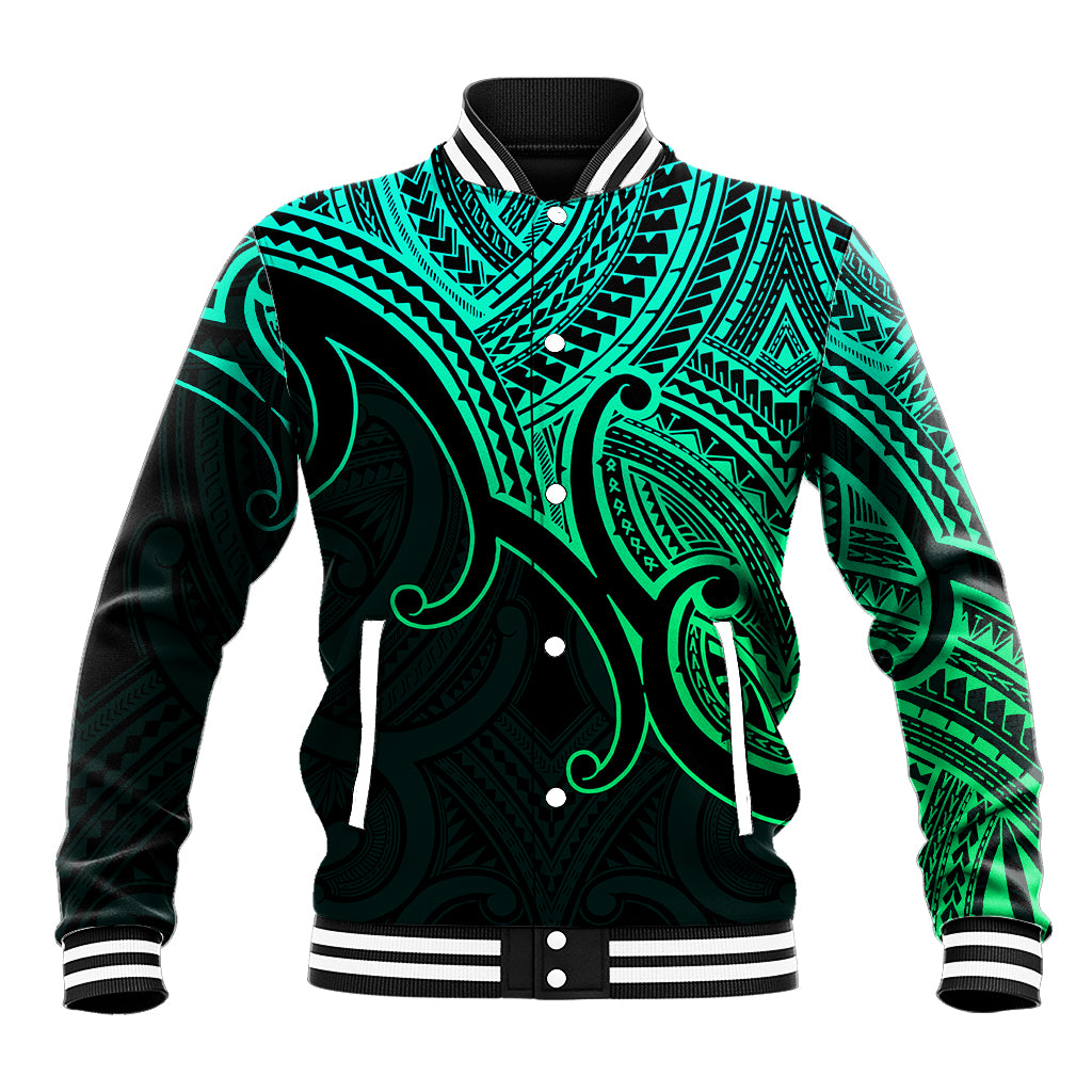 Custom Aotearoa Maori Koru Baseball Jacket Polynesian Pacific Tribal - Green LT9 Unisex Green - Polynesian Pride