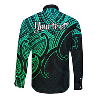 Custom Aotearoa Maori Koru Long Sleeve Button Shirt Polynesian Pacific Tribal - Green LT9 - Polynesian Pride