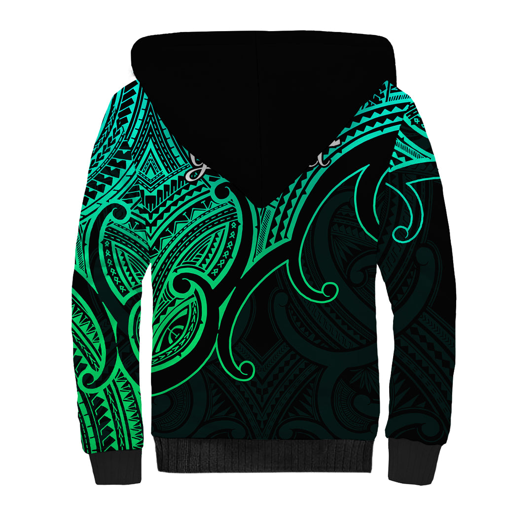 Custom Aotearoa Maori Koru Sherpa Hoodie Polynesian Pacific Tribal - Green LT9 - Polynesian Pride