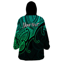 Custom Aotearoa Maori Koru Wearable Blanket Hoodie Polynesian Pacific Tribal - Green LT9 - Polynesian Pride