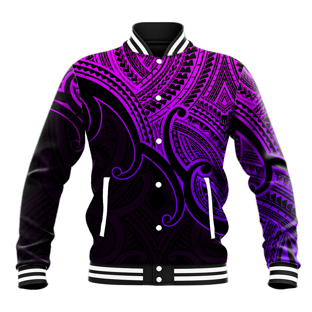 Custom Aotearoa Maori Koru Baseball Jacket Polynesian Pacific Tribal - Purple LT9 Unisex Purple - Polynesian Pride