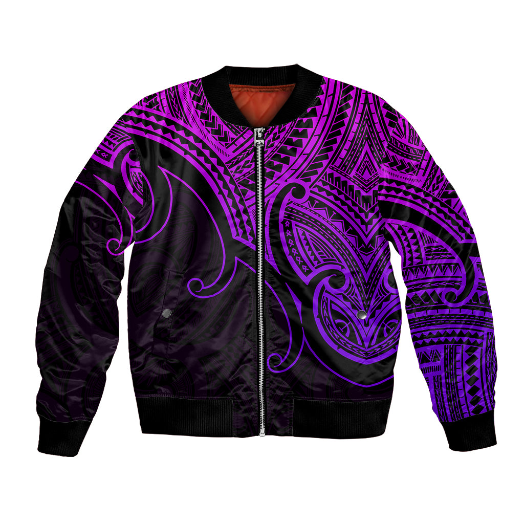 Custom Aotearoa Maori Koru Bomber Jacket Polynesian Pacific Tribal - Purple LT9 Unisex Purple - Polynesian Pride