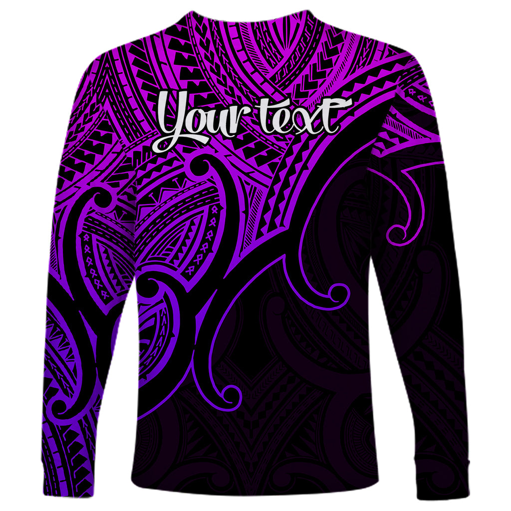 Custom Aotearoa Maori Koru Long Sleeve Shirt Polynesian Pacific Tribal - Purple LT9 - Polynesian Pride