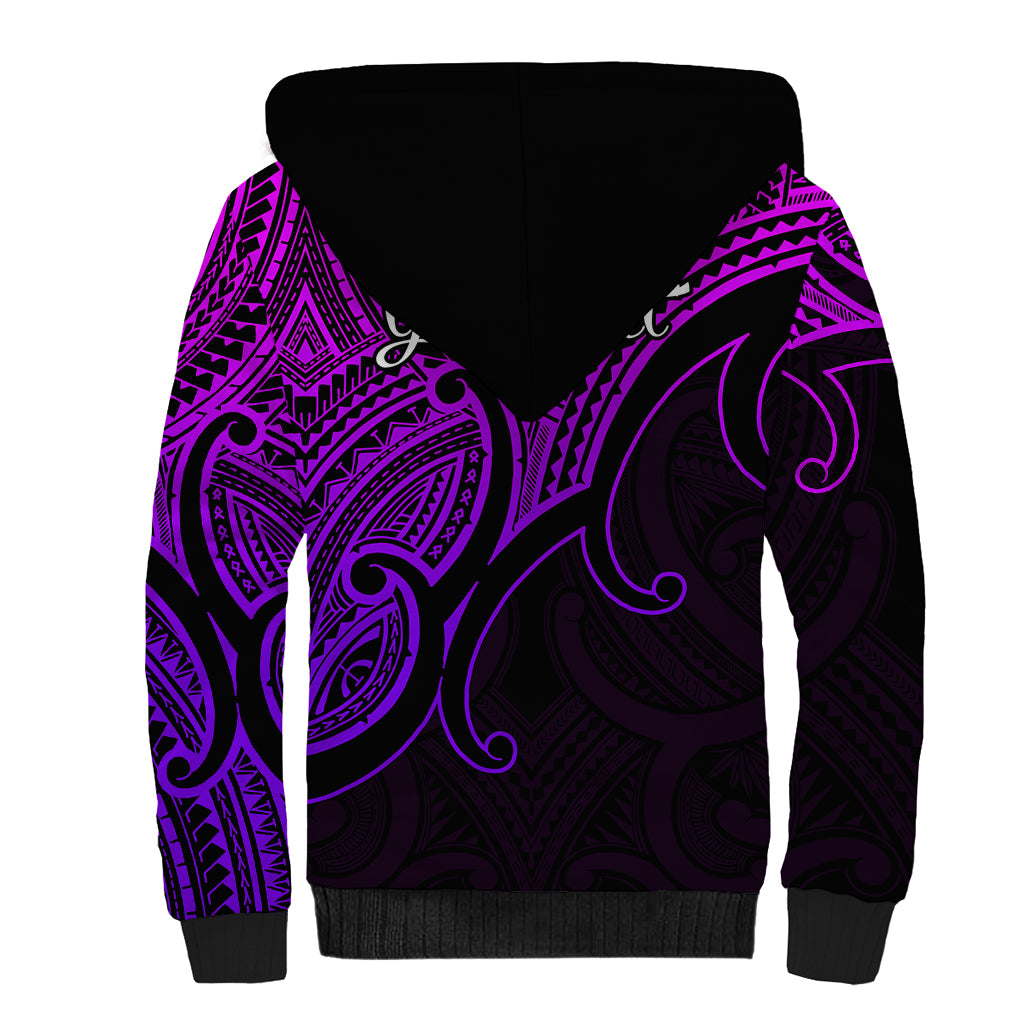 Custom Aotearoa Maori Koru Sherpa Hoodie Polynesian Pacific Tribal - Purple LT9 - Polynesian Pride