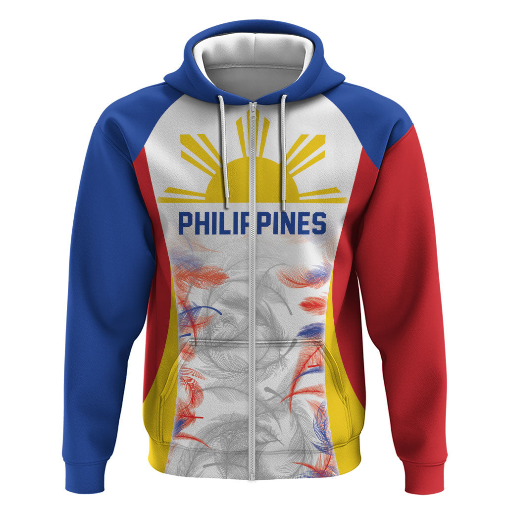 Philippines Flag Day Hoodie Filipino Feather Pattern LT9 Zip Hoodie White - Polynesian Pride