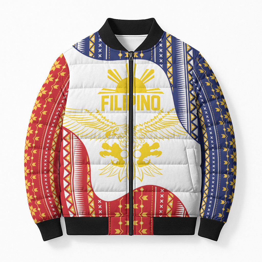Philippines Flag Day Bomber Puffer Jacket Filipino Traditional Igorot Tribal Pattern