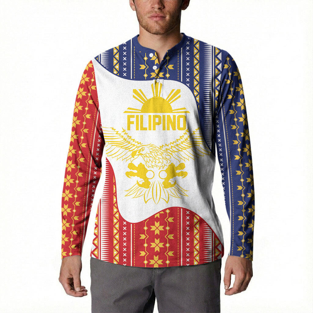 Philippines Flag Day Button Sweatshirt Filipino Traditional Igorot Tribal Pattern LT9 - Polynesian Pride