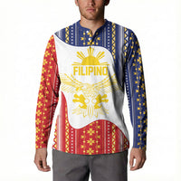 Philippines Flag Day Button Sweatshirt Filipino Traditional Igorot Tribal Pattern LT9 - Polynesian Pride