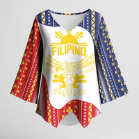 Philippines Flag Day Kimono Sleeve Blouse Filipino Traditional Igorot Tribal Pattern LT9 Female White - Polynesian Pride