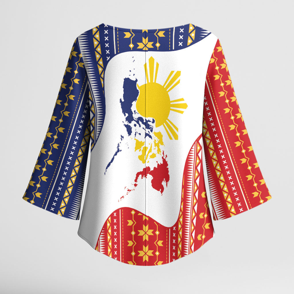 Philippines Flag Day Kimono Sleeve Blouse Filipino Traditional Igorot Tribal Pattern LT9 - Polynesian Pride