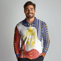Philippines Flag Day Long Sleeve Polo Shirt Filipino Traditional Igorot Tribal Pattern
