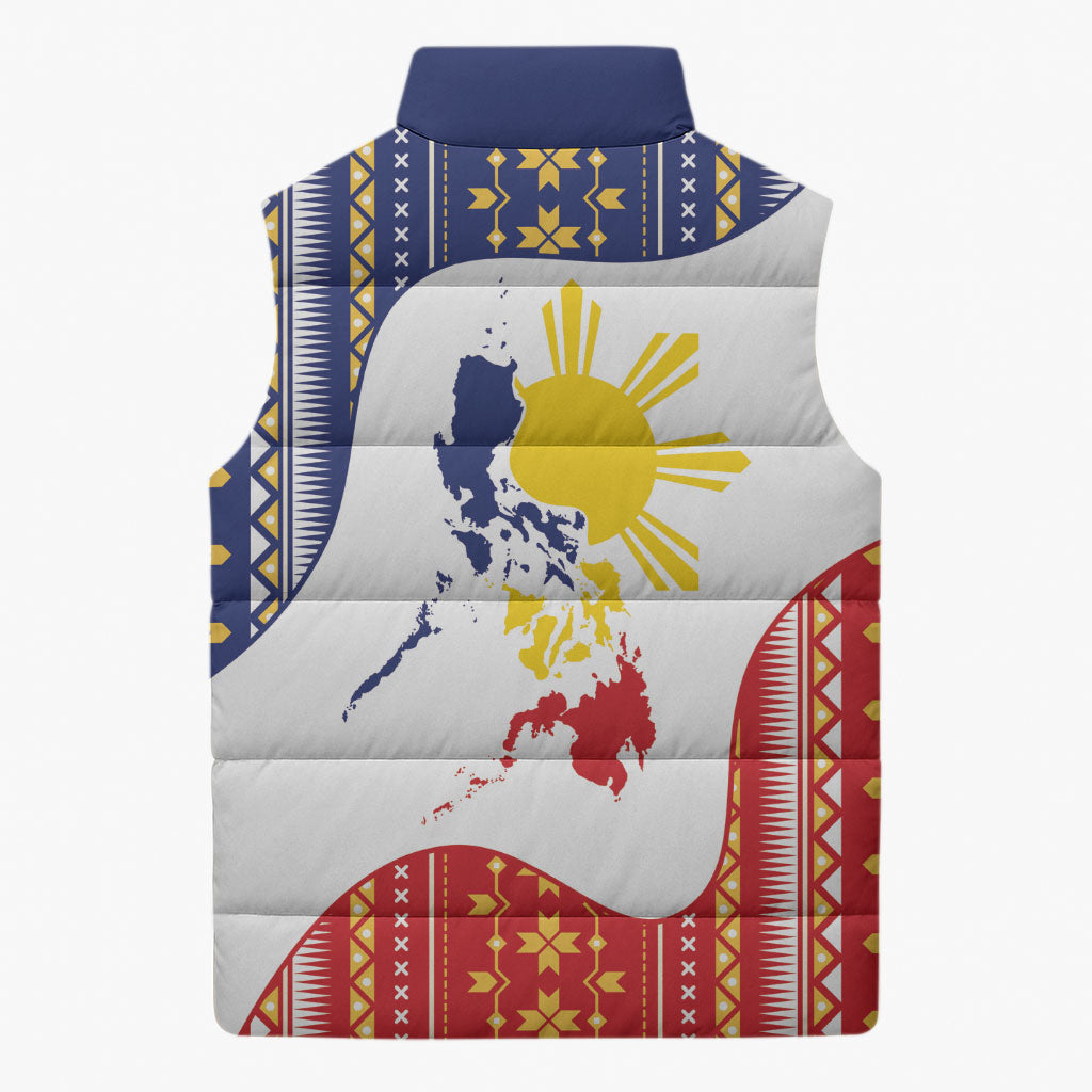 Philippines Flag Day Sleeveless Puffer Jacket Filipino Traditional Igorot Tribal Pattern