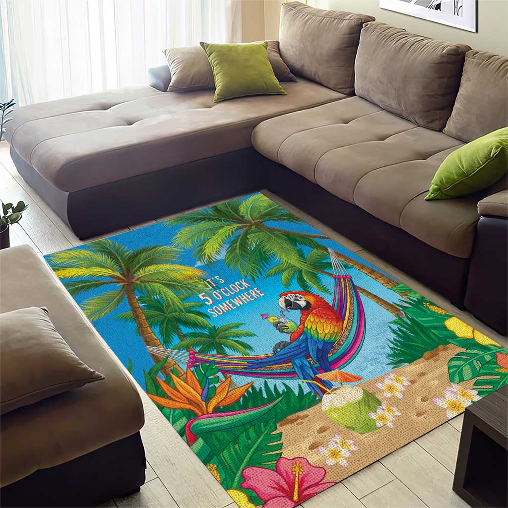 5 Oclock Somewhere Area Rug Hawaii Parrots Cocktail Summer Beach Vibe - Polynesian Pride