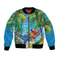 5 Oclock Somewhere Bomber Jacket Hawaii Parrots Cocktail Summer Beach Vibe LT9 Unisex Blue - Polynesian Pride