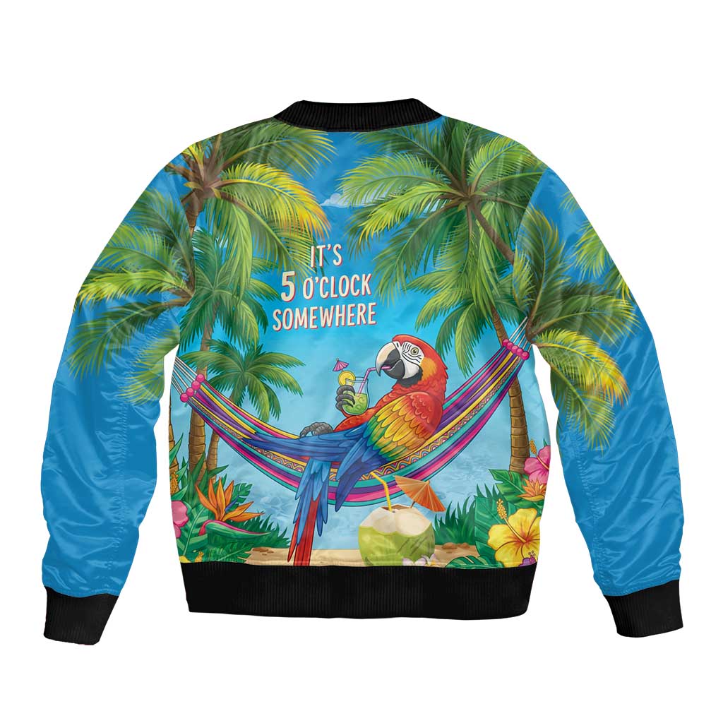 5 Oclock Somewhere Bomber Jacket Hawaii Parrots Cocktail Summer Beach Vibe LT9 - Polynesian Pride