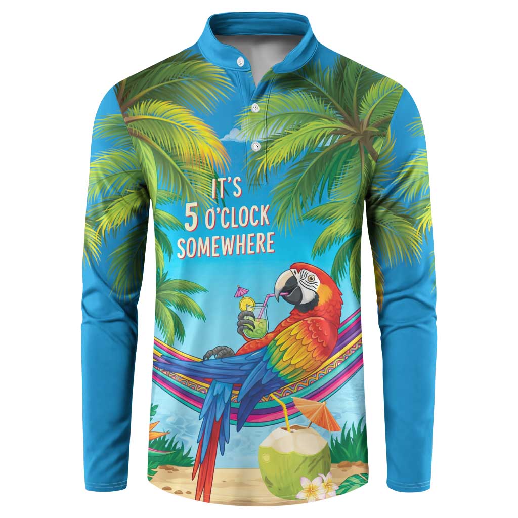 5 Oclock Somewhere Button Sweatshirt Hawaii Parrots Cocktail Summer Beach Vibe LT9 Blue - Polynesian Pride