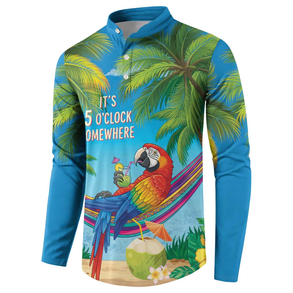 5 Oclock Somewhere Button Sweatshirt Hawaii Parrots Cocktail Summer Beach Vibe LT9 - Polynesian Pride