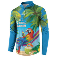 5 Oclock Somewhere Button Sweatshirt Hawaii Parrots Cocktail Summer Beach Vibe LT9 - Polynesian Pride