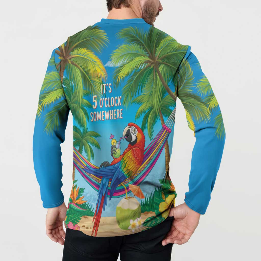 5 Oclock Somewhere Button Sweatshirt Hawaii Parrots Cocktail Summer Beach Vibe LT9 - Polynesian Pride