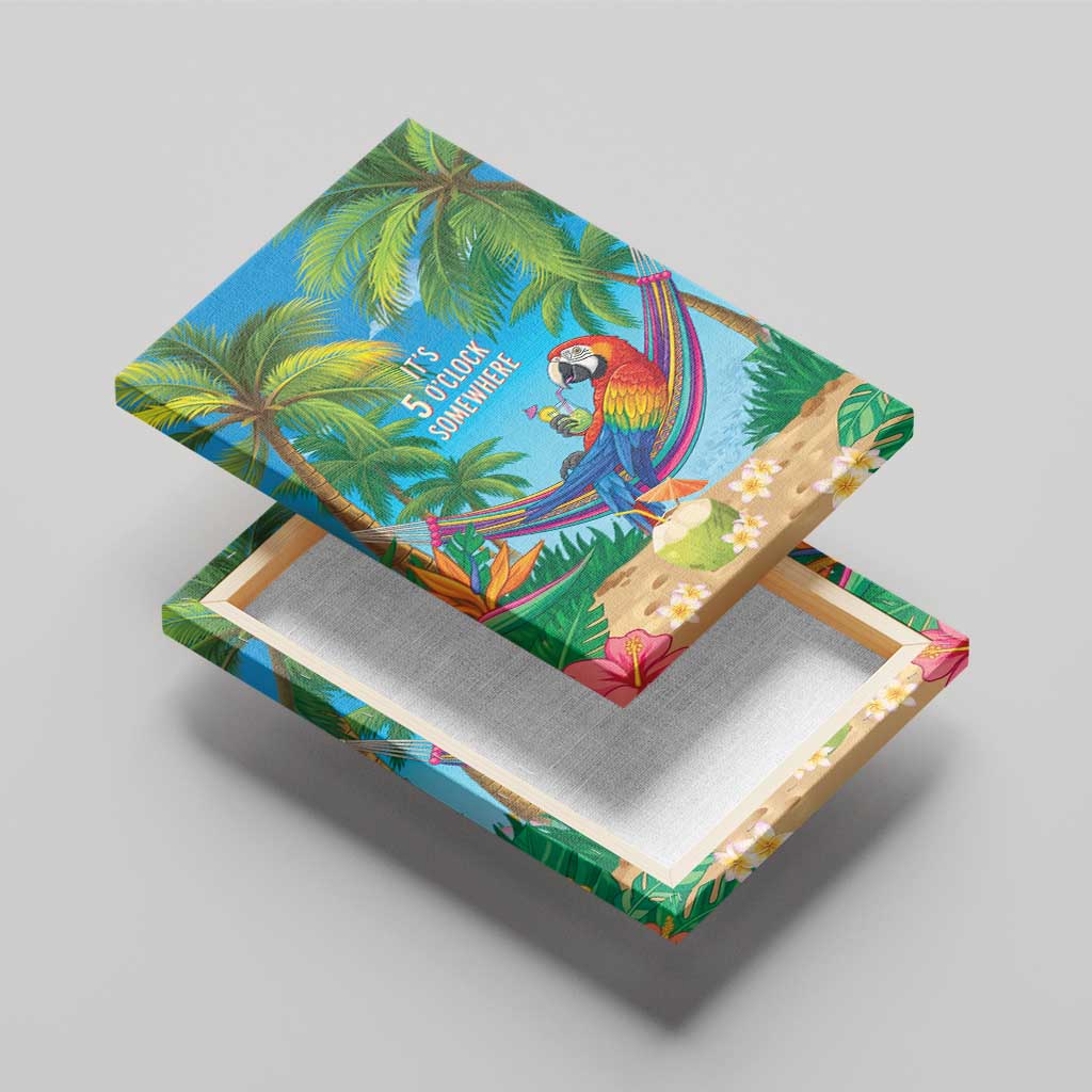 5 Oclock Somewhere Canvas Wall Art Hawaii Parrots Cocktail Summer Beach Vibe LT9 - Polynesian Pride