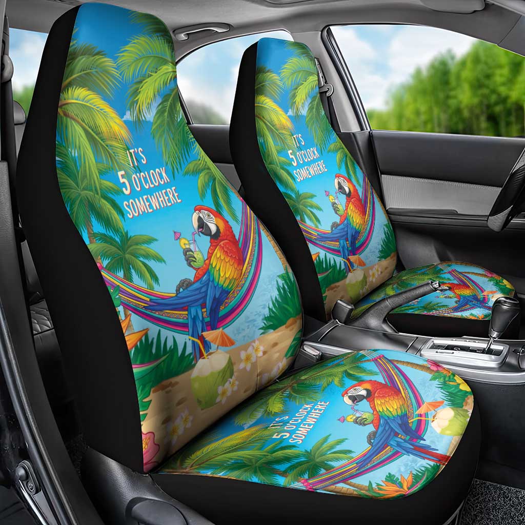 5 Oclock Somewhere Car Seat Cover Hawaii Parrots Cocktail Summer Beach Vibe - Polynesian Pride