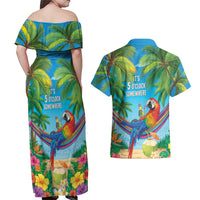 5 Oclock Somewhere Couples Matching Off Shoulder Maxi Dress and Hawaiian Shirt Hawaii Parrots Cocktail Summer Beach Vibe LT9 - Polynesian Pride