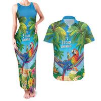 5 Oclock Somewhere Couples Matching Tank Maxi Dress and Hawaiian Shirt Hawaii Parrots Cocktail Summer Beach Vibe LT9 Blue - Polynesian Pride