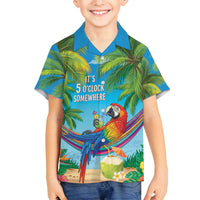 5 Oclock Somewhere Family Matching Puletasi and Hawaiian Shirt Hawaii Parrots Cocktail Summer Beach Vibe LT9 Son's Shirt Blue - Polynesian Pride