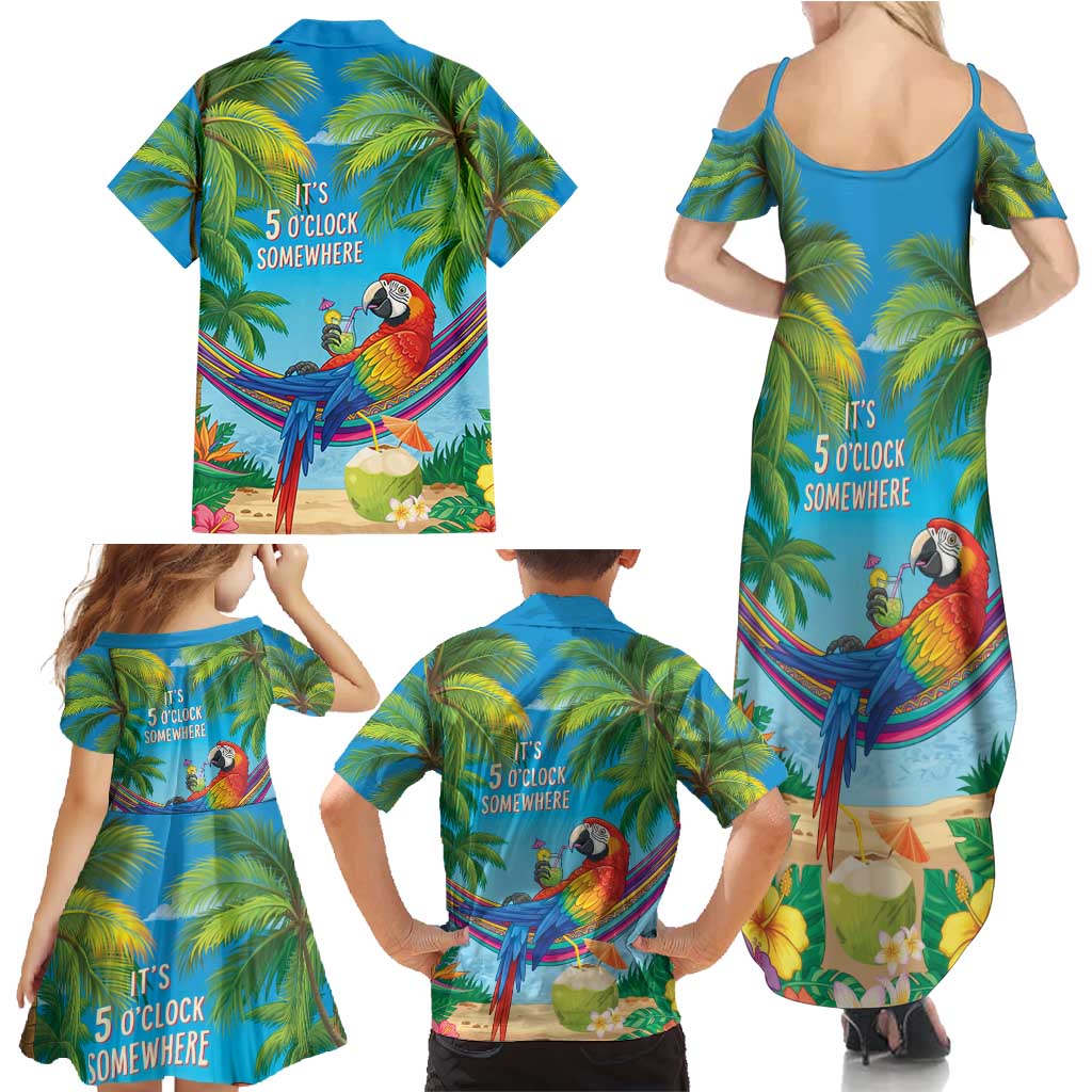 5 Oclock Somewhere Family Matching Summer Maxi Dress and Hawaiian Shirt Hawaii Parrots Cocktail Summer Beach Vibe LT9 - Polynesian Pride