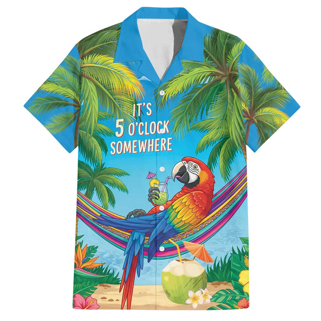 5 Oclock Somewhere Family Matching Summer Maxi Dress and Hawaiian Shirt Hawaii Parrots Cocktail Summer Beach Vibe LT9 Dad's Shirt - Short Sleeve Blue - Polynesian Pride