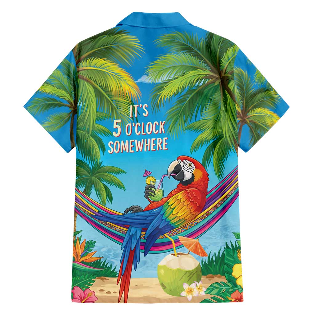 5 Oclock Somewhere Hawaiian Shirt Hawaii Parrots Cocktail Summer Beach Vibe - Polynesian Pride