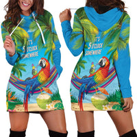 5 Oclock Somewhere Hoodie Dress Hawaii Parrots Cocktail Summer Beach Vibe - Polynesian Pride