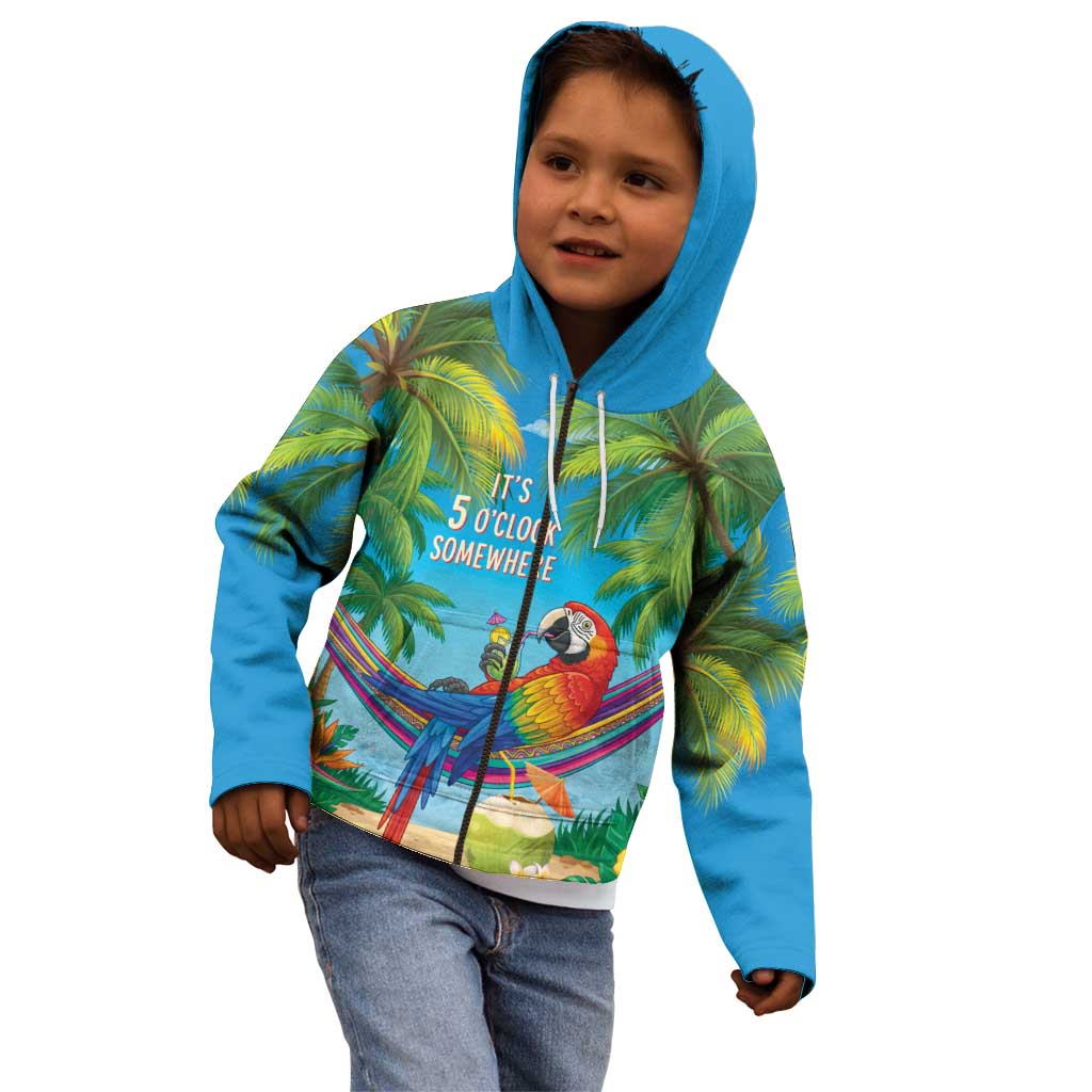 5 Oclock Somewhere Kid Hoodie Hawaii Parrots Cocktail Summer Beach Vibe - Polynesian Pride