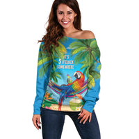 5 Oclock Somewhere Off Shoulder Sweater Hawaii Parrots Cocktail Summer Beach Vibe - Polynesian Pride