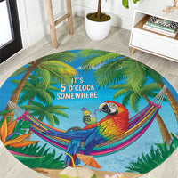 5 Oclock Somewhere Round Carpet Hawaii Parrots Cocktail Summer Beach Vibe LT9 Blue - Polynesian Pride