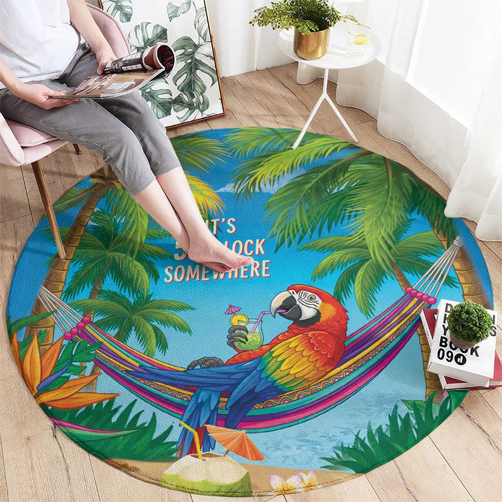 5 Oclock Somewhere Round Carpet Hawaii Parrots Cocktail Summer Beach Vibe LT9 - Polynesian Pride