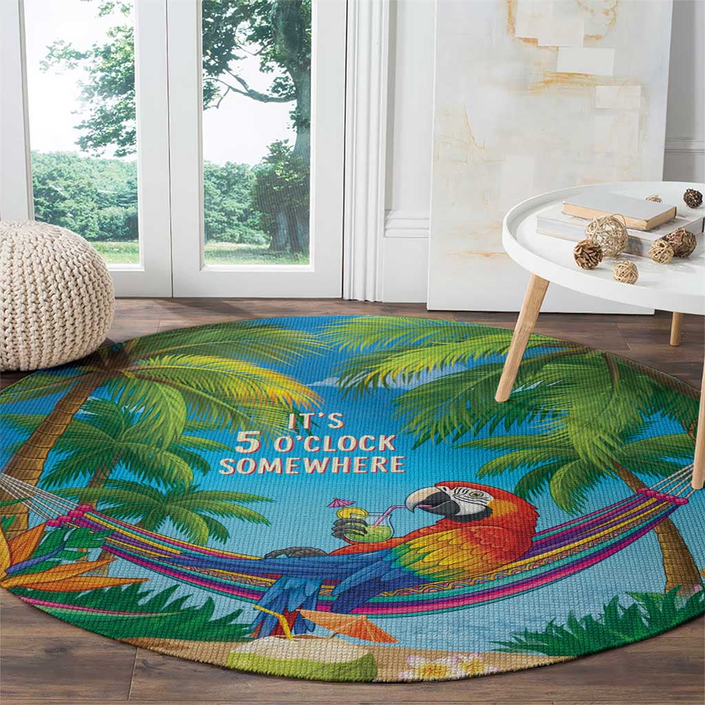 5 Oclock Somewhere Round Carpet Hawaii Parrots Cocktail Summer Beach Vibe LT9 - Polynesian Pride