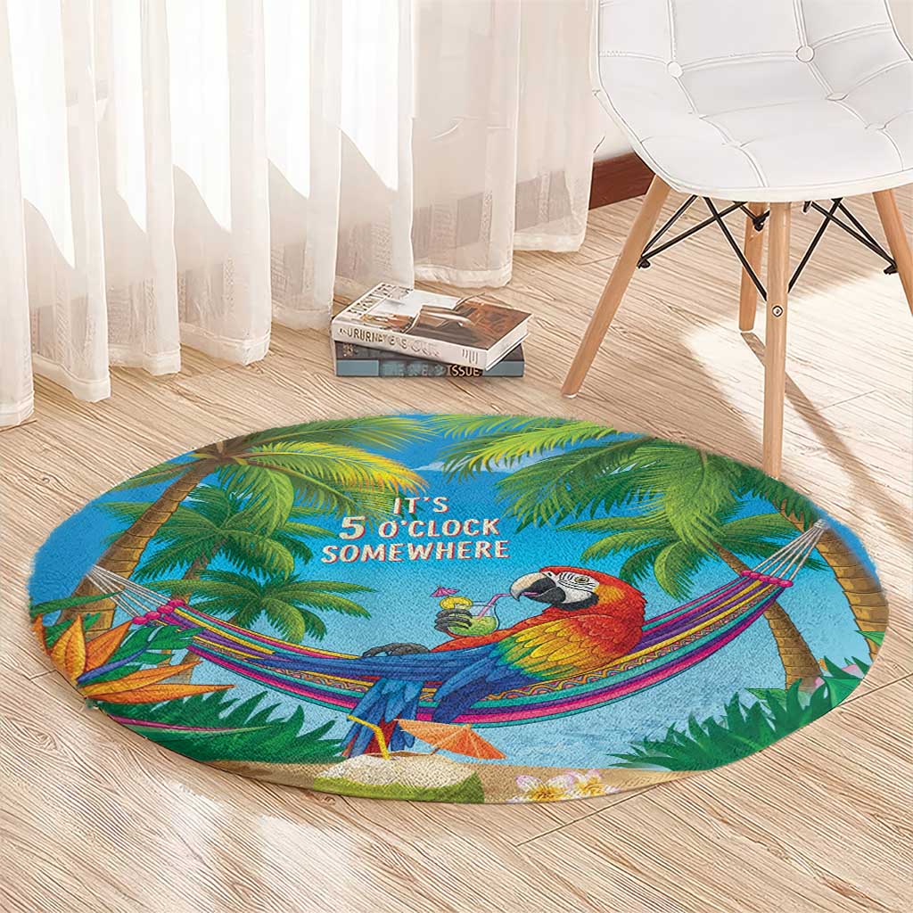 5 Oclock Somewhere Round Carpet Hawaii Parrots Cocktail Summer Beach Vibe LT9 - Polynesian Pride