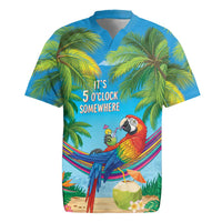 5 Oclock Somewhere Rugby Jersey Hawaii Parrots Cocktail Summer Beach Vibe LT9 Blue - Polynesian Pride