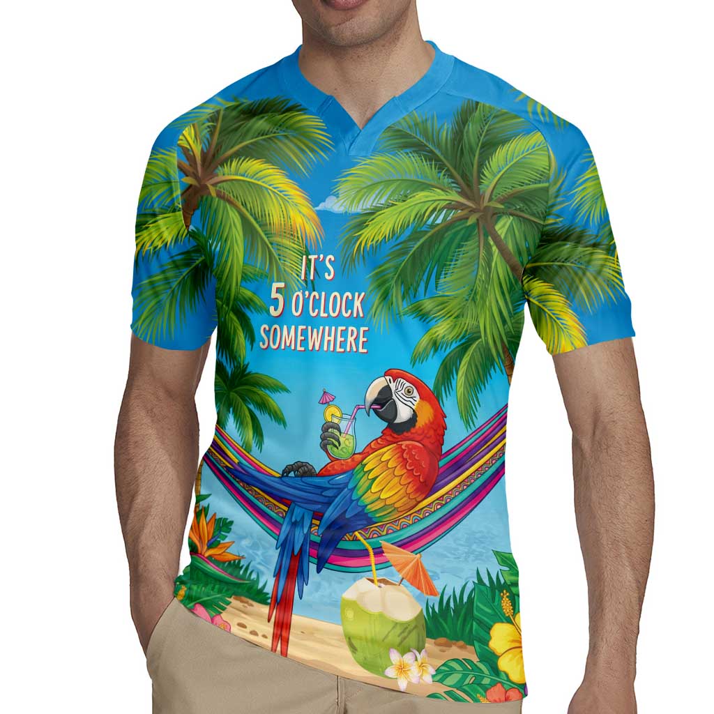 5 Oclock Somewhere Rugby Jersey Hawaii Parrots Cocktail Summer Beach Vibe LT9 - Polynesian Pride
