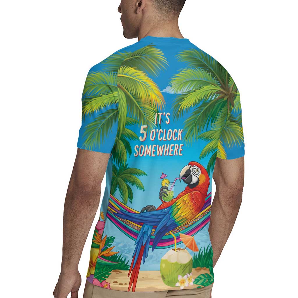 5 Oclock Somewhere Rugby Jersey Hawaii Parrots Cocktail Summer Beach Vibe LT9 - Polynesian Pride
