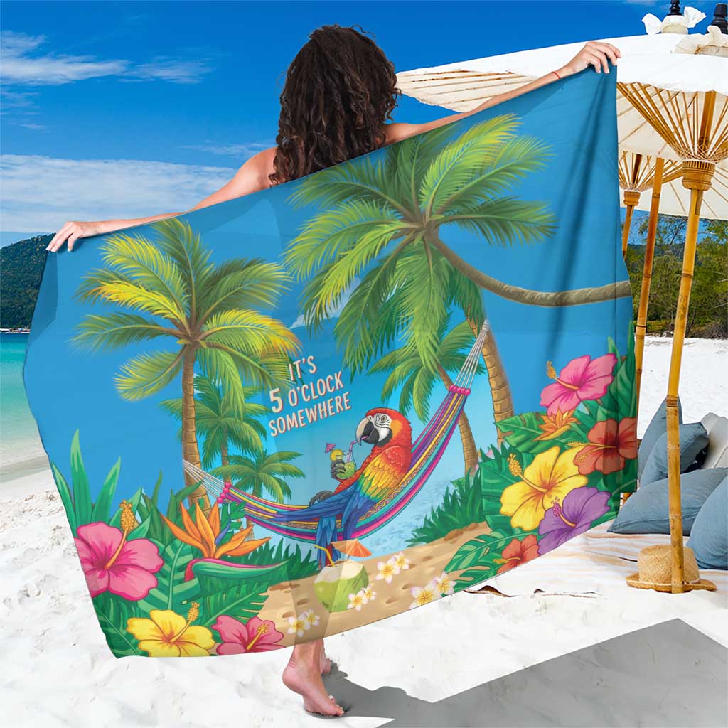 5 Oclock Somewhere Sarong Hawaii Parrots Cocktail Summer Beach Vibe - Polynesian Pride