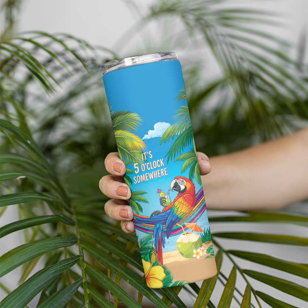 5 Oclock Somewhere Skinny Tumbler Hawaii Parrots Cocktail Summer Beach Vibe - Polynesian Pride