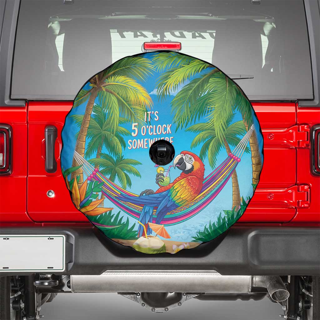 5 Oclock Somewhere Spare Tire Cover Hawaii Parrots Cocktail Summer Beach Vibe - Polynesian Pride