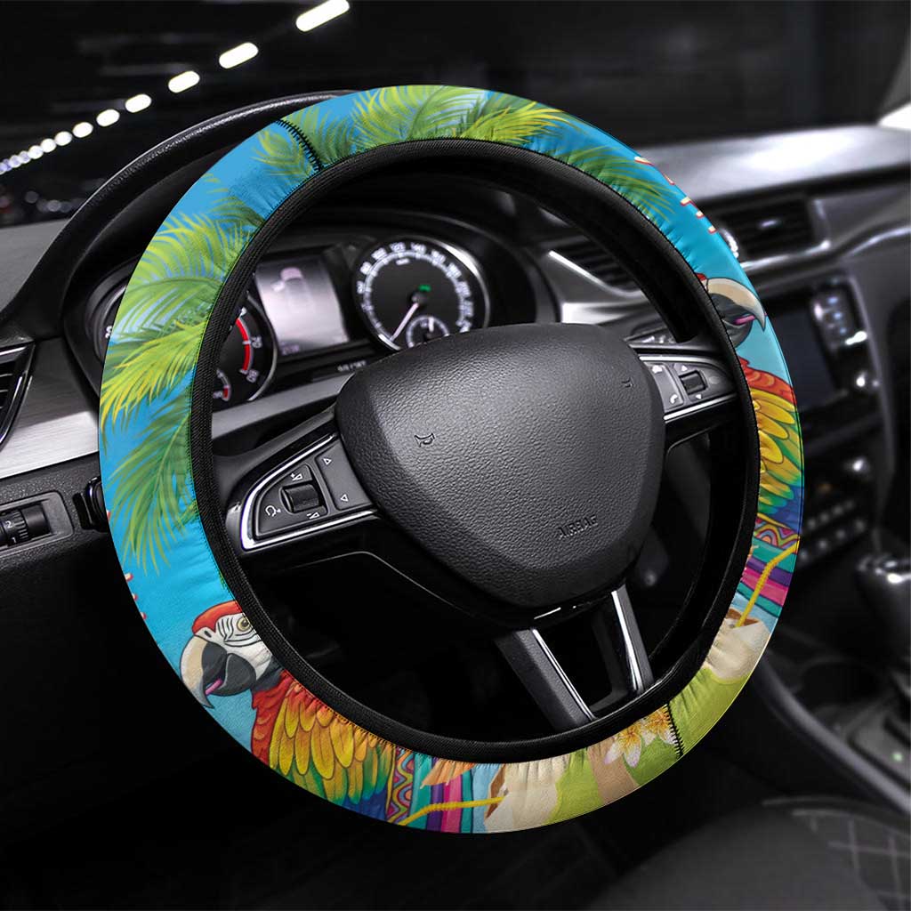 5 Oclock Somewhere Steering Wheel Cover Hawaii Parrots Cocktail Summer Beach Vibe - Polynesian Pride