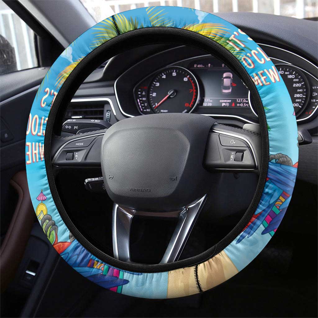 5 Oclock Somewhere Steering Wheel Cover Hawaii Parrots Cocktail Summer Beach Vibe - Polynesian Pride
