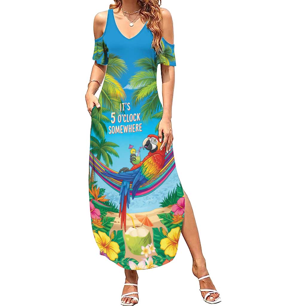 5 Oclock Somewhere Summer Maxi Dress Hawaii Parrots Cocktail Summer Beach Vibe - Polynesian Pride