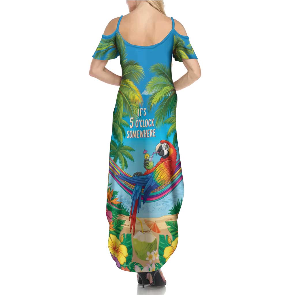 5 Oclock Somewhere Summer Maxi Dress Hawaii Parrots Cocktail Summer Beach Vibe LT9 - Polynesian Pride