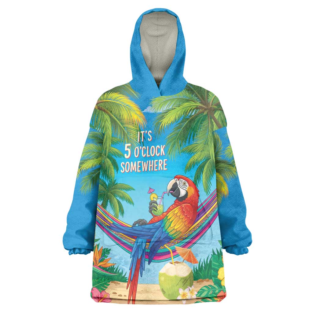 5 Oclock Somewhere Wearable Blanket Hoodie Hawaii Parrots Cocktail Summer Beach Vibe - Polynesian Pride